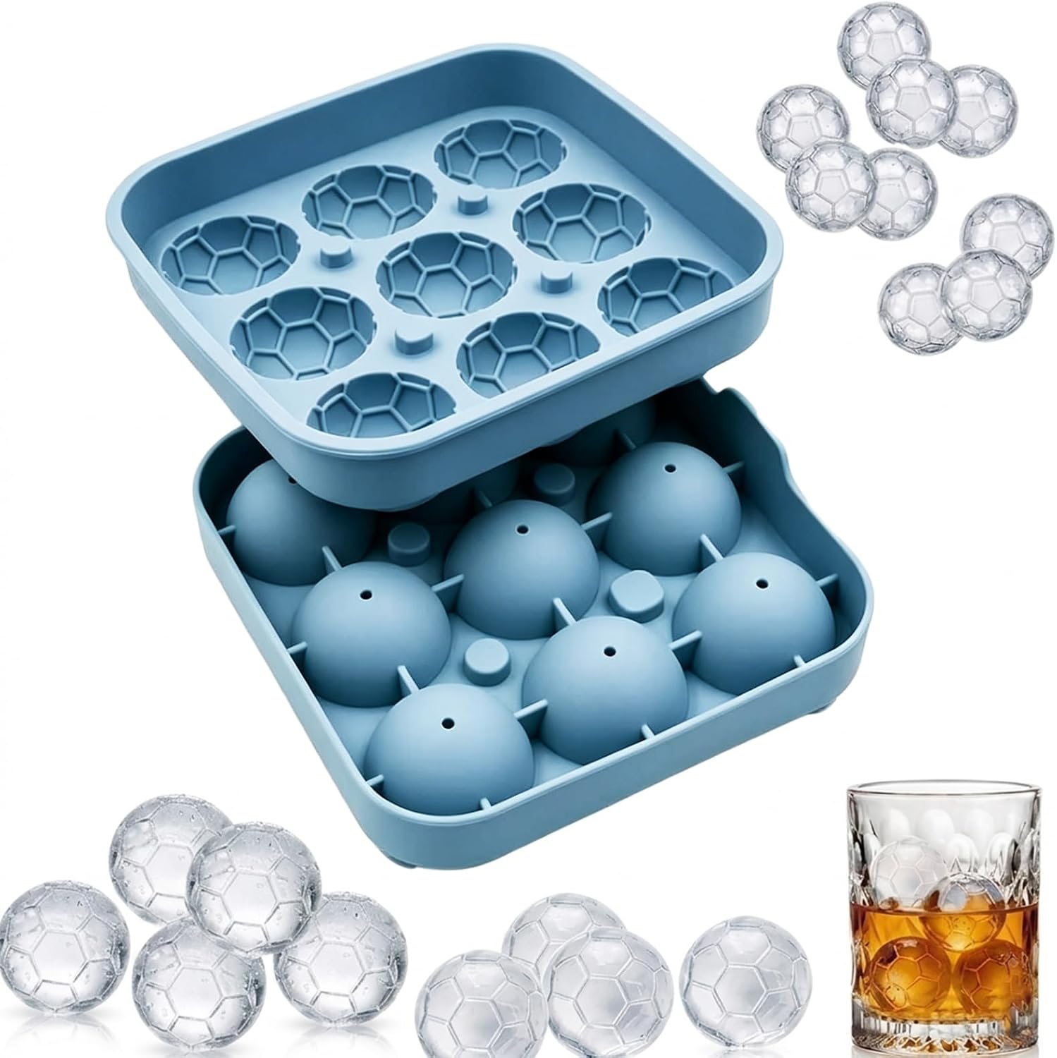 Ice Mold Sphere - Soccer Ball Ice Cube Molds,9/4 Cavity