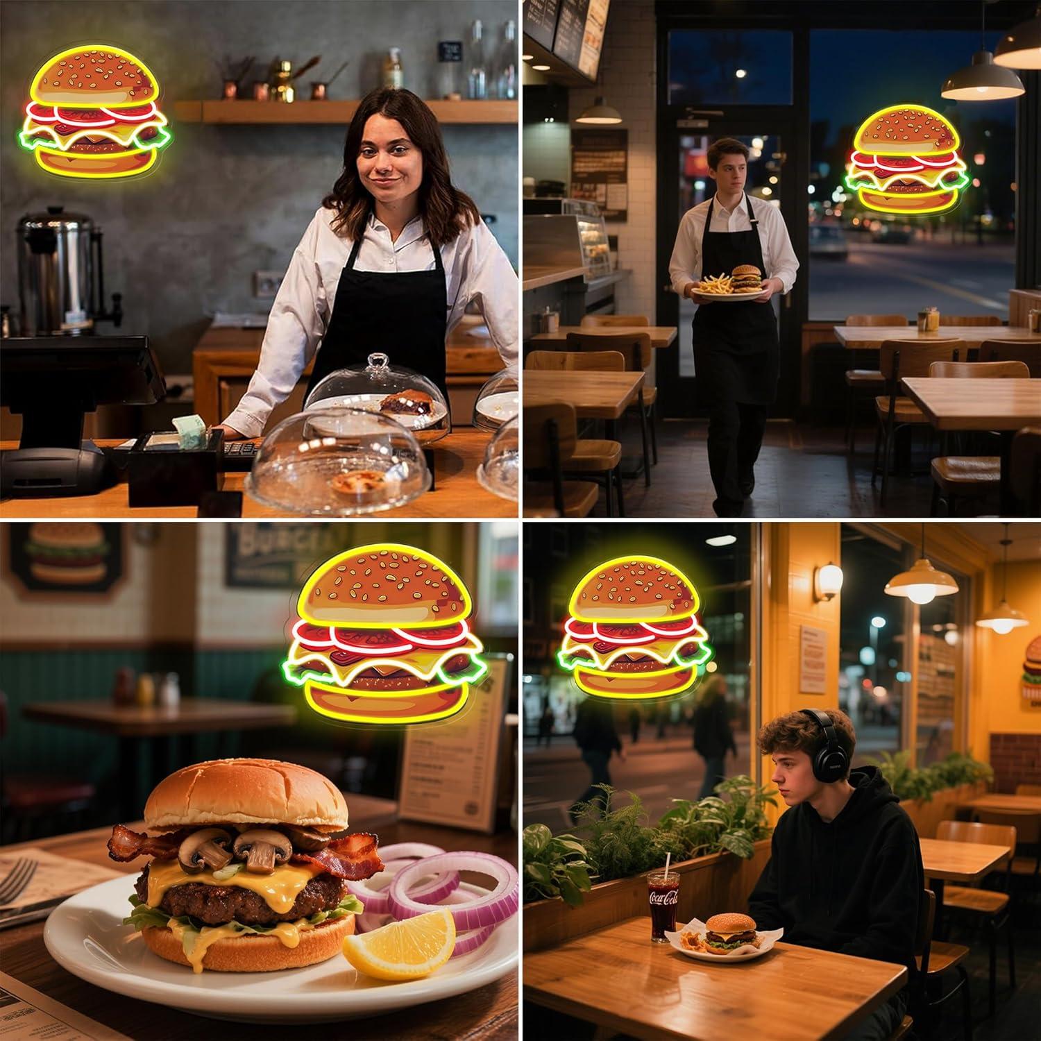 Burger Neon Sign LED Hamburger - Home Bar Signs ulasan dan harga